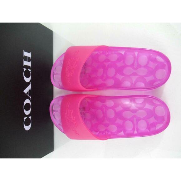 Women's Coach Ulyssa Rubber Pool Slide Transparent Sandals Bold Pink Size 7 - Picture 6 of 8